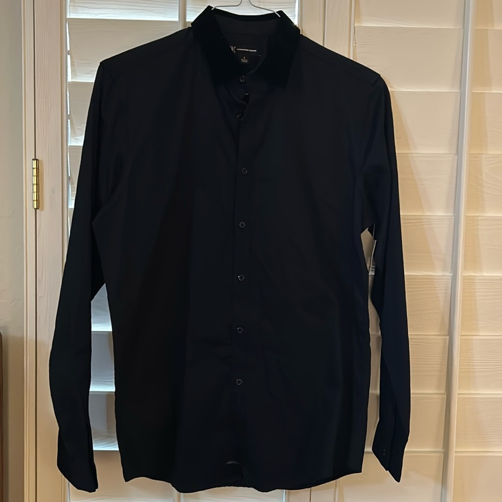 INC Neo-punk deep black button shirt, size Small